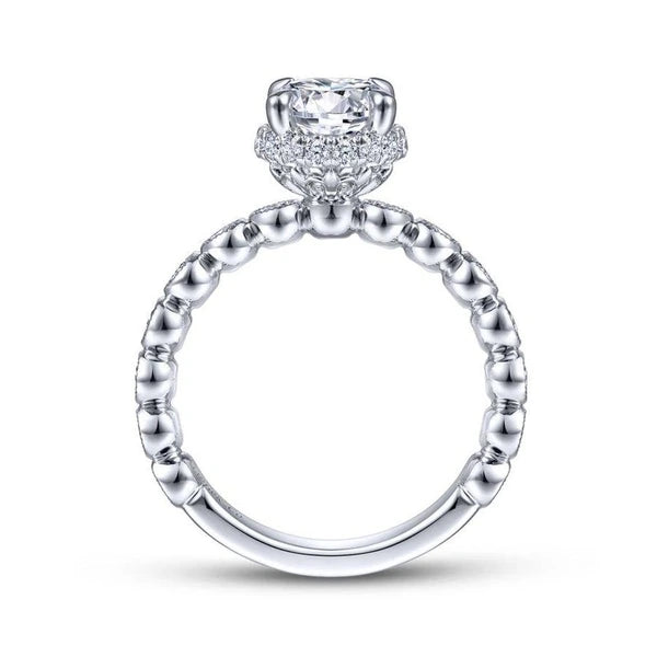 Vintage Inspired 14K White Gold Round Diamond Engagement Ring