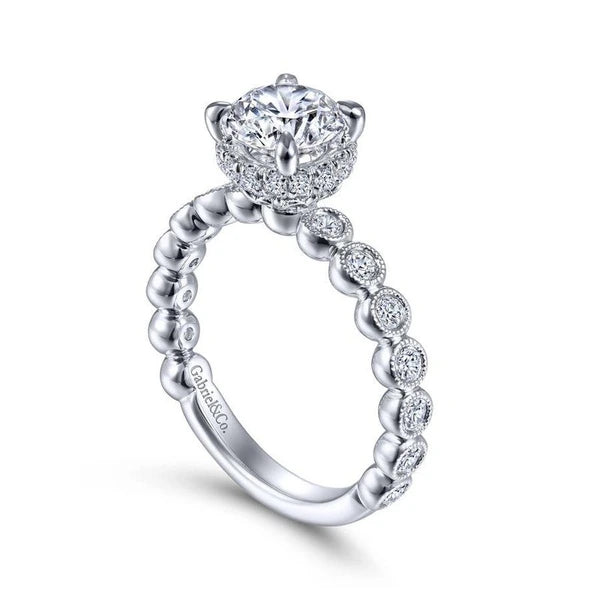Vintage Inspired 14K White Gold Round Diamond Engagement Ring