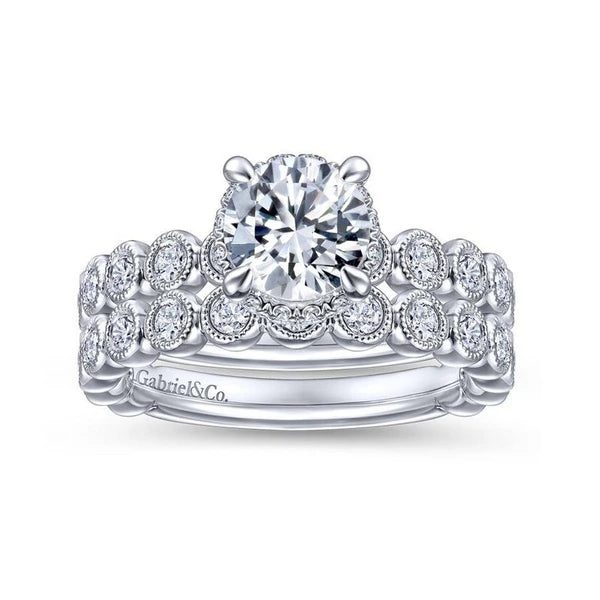 Vintage Inspired 14K White Gold Round Diamond Engagement Ring