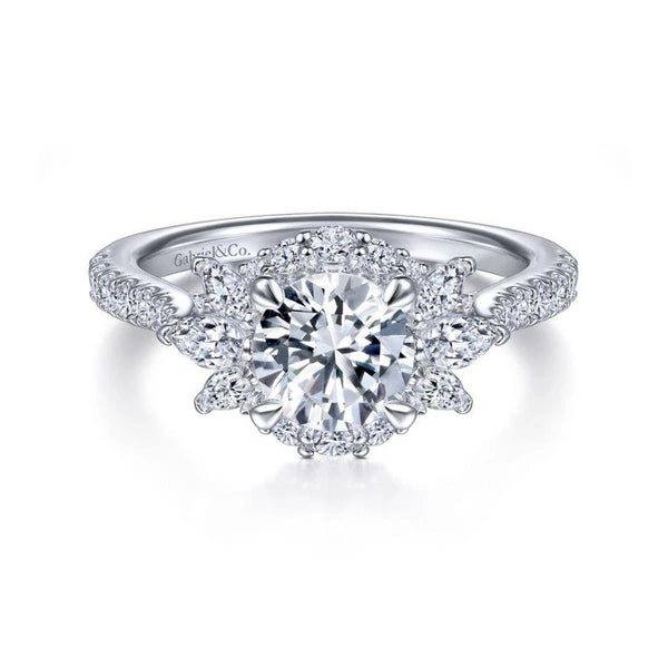 14K White Gold Fancy Halo Round Diamond Engagement Ring