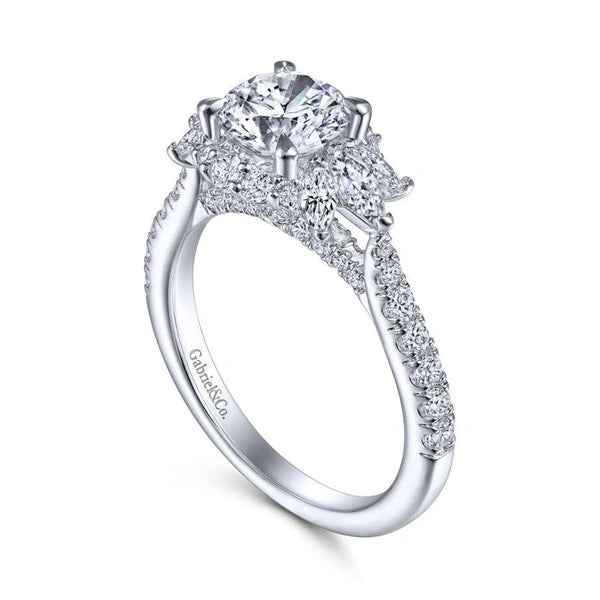 14K White Gold Fancy Halo Round Diamond Engagement Ring