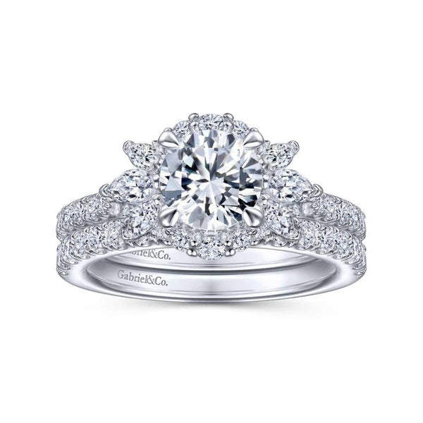 14K White Gold Fancy Halo Round Diamond Engagement Ring