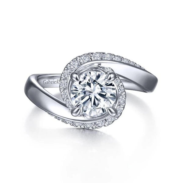 14K White Gold Bypass Round Diamond Engagement Ring