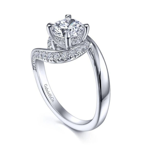 14K White Gold Bypass Round Diamond Engagement Ring
