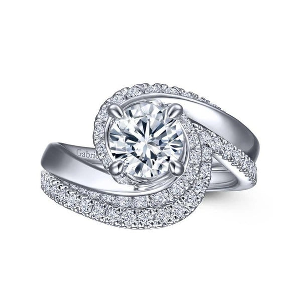 14K White Gold Bypass Round Diamond Engagement Ring