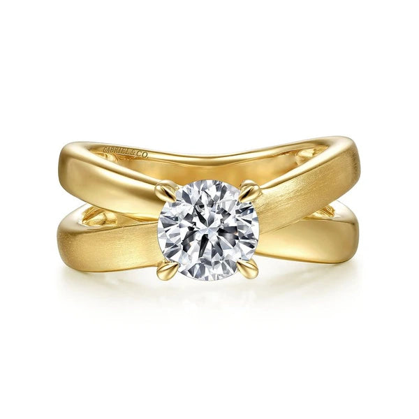 14K Yellow Gold Split Shank Round Diamond Engagement Ring