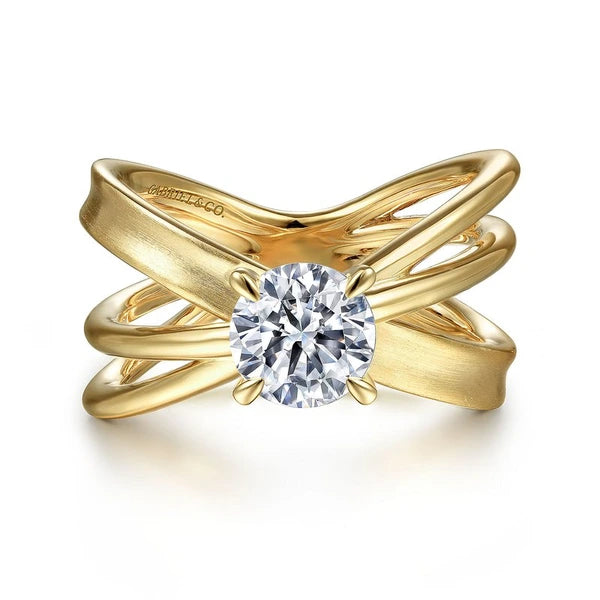 14K Yellow Gold Split Shank Round Diamond Engagement Ring