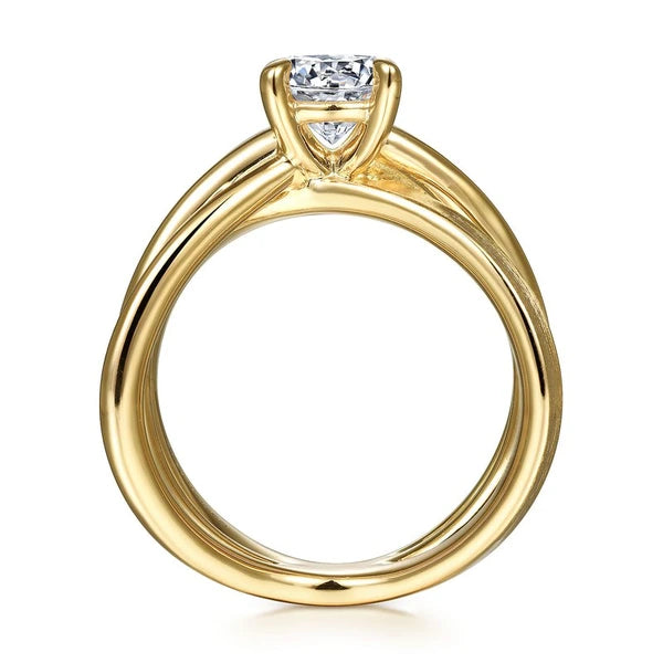 14K Yellow Gold Split Shank Round Diamond Engagement Ring