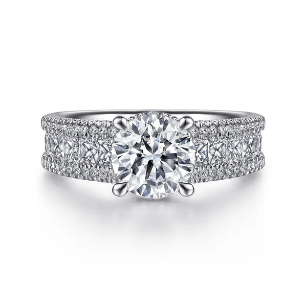 14K White Gold Hidden Halo Round Diamond Channel Set Engagement Ring