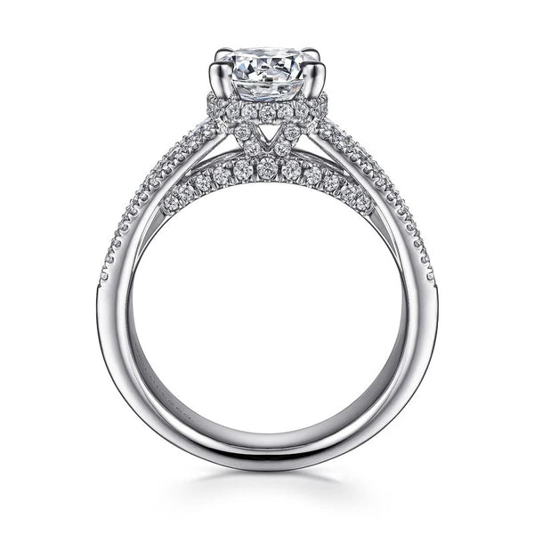 14K White Gold Hidden Halo Round Diamond Channel Set Engagement Ring