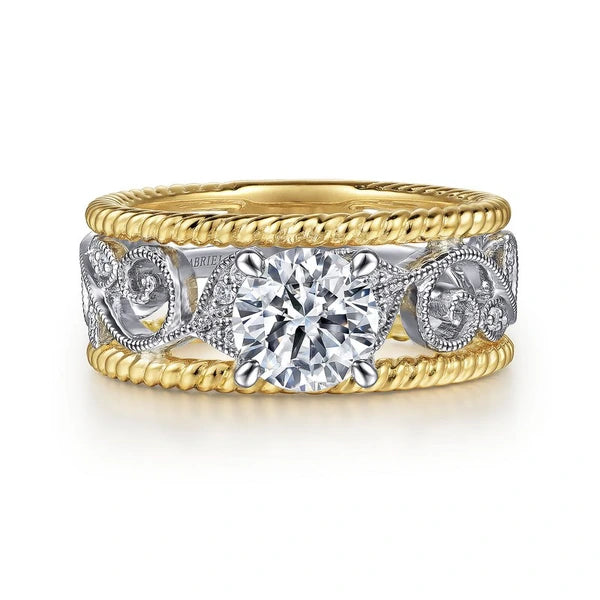 14K White-Yellow Gold Round Diamond Engagement Ring