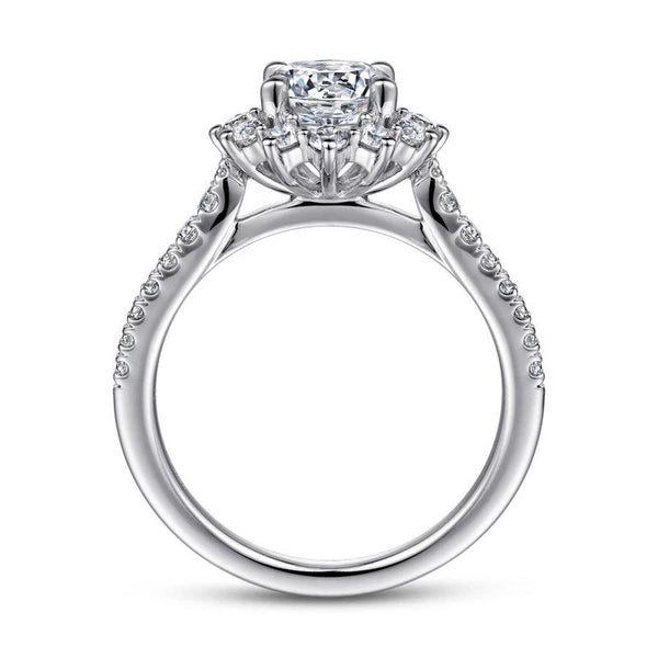 14K White Gold Fancy Halo Round Diamond Engagement Ring