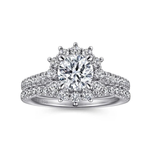 14K White Gold Fancy Halo Round Diamond Engagement Ring