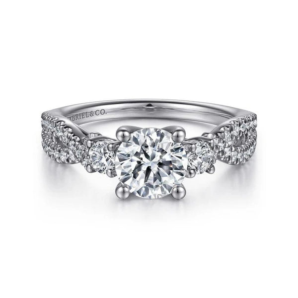 14K White Gold Round Three Stone Diamond Engagement Ring
