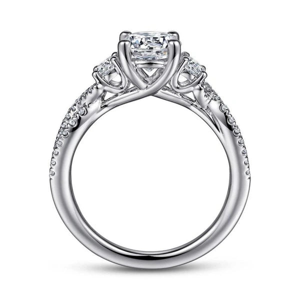 14K White Gold Round Three Stone Diamond Engagement Ring