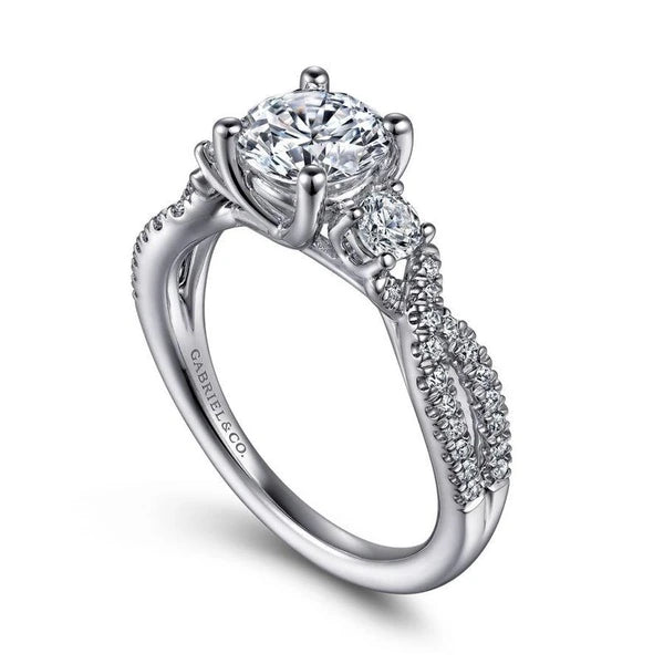 14K White Gold Round Three Stone Diamond Engagement Ring