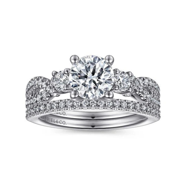 14K White Gold Round Three Stone Diamond Engagement Ring