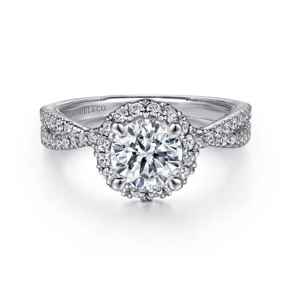 14K White Gold Round Halo Diamond Engagement Ring