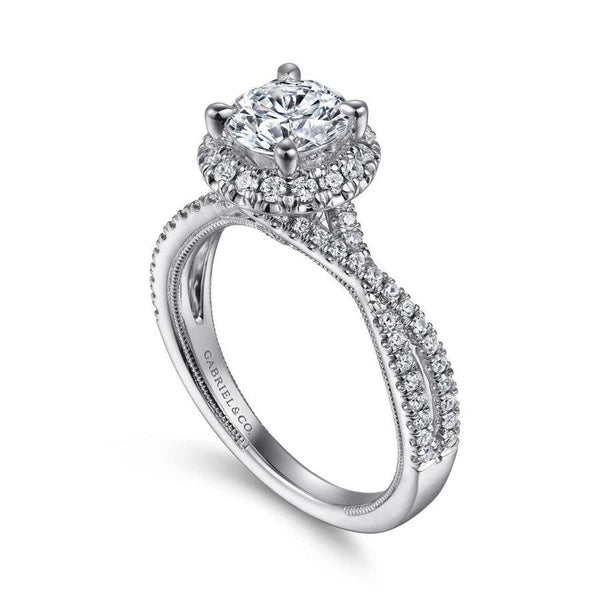 14K White Gold Round Halo Diamond Engagement Ring