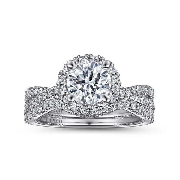 14K White Gold Round Halo Diamond Engagement Ring