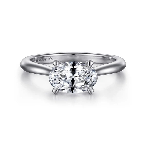 14K White Gold East West Oval Solitaire Engagement Ring