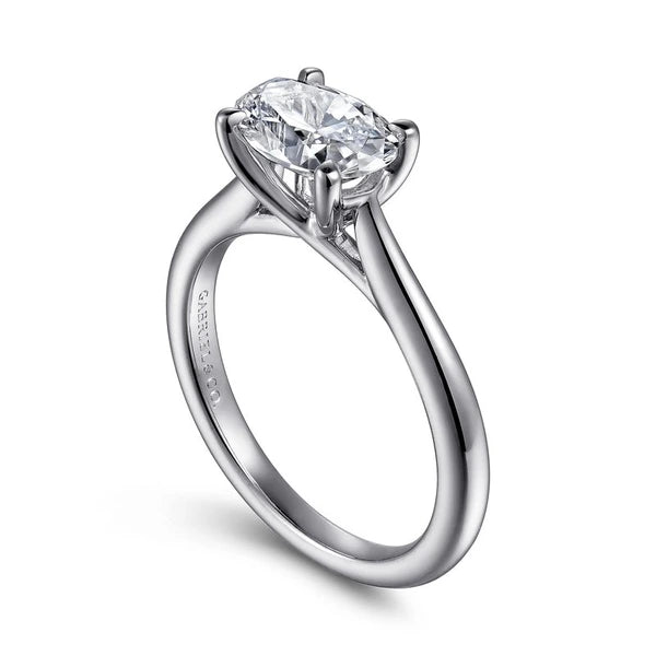 14K White Gold East West Oval Solitaire Engagement Ring