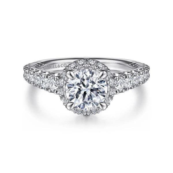14K White-Yellow Gold Round Halo Diamond Engagement Ring