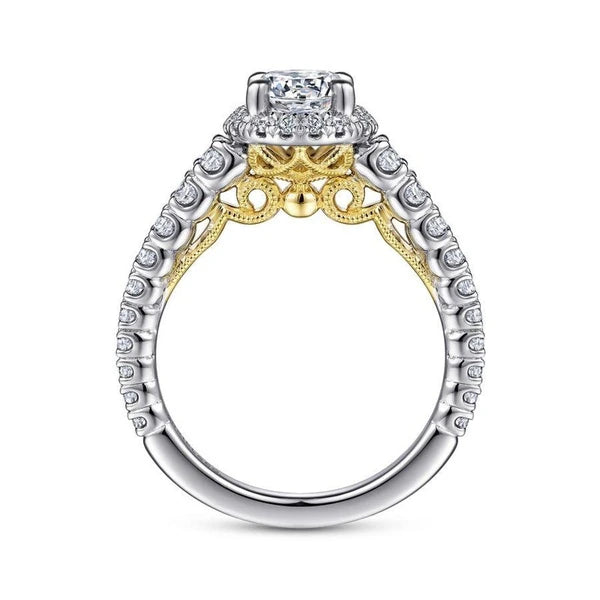 14K White-Yellow Gold Round Halo Diamond Engagement Ring
