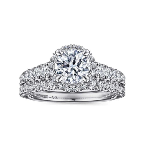 14K White-Yellow Gold Round Halo Diamond Engagement Ring