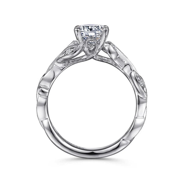 14K White Gold Floral Round Diamond Engagement Ring