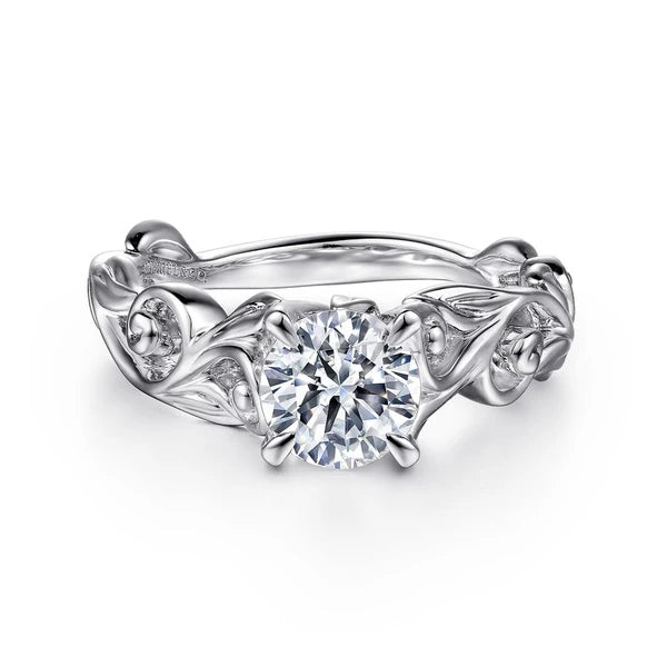 14K White Gold Split Shank Round Diamond Engagement Ring