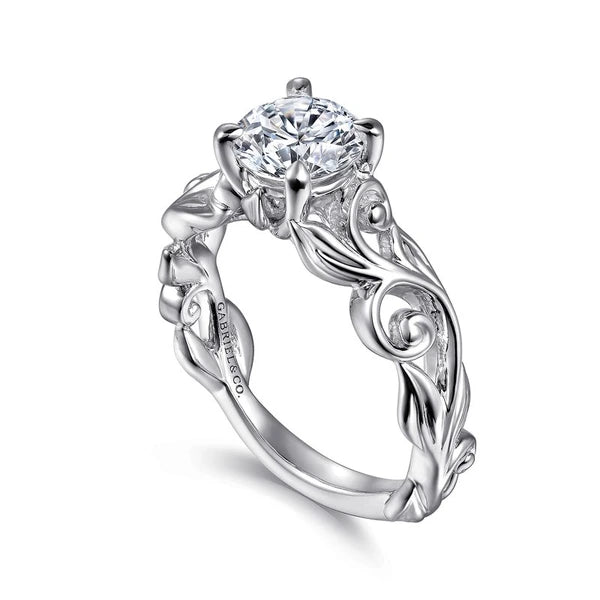 14K White Gold Split Shank Round Diamond Engagement Ring