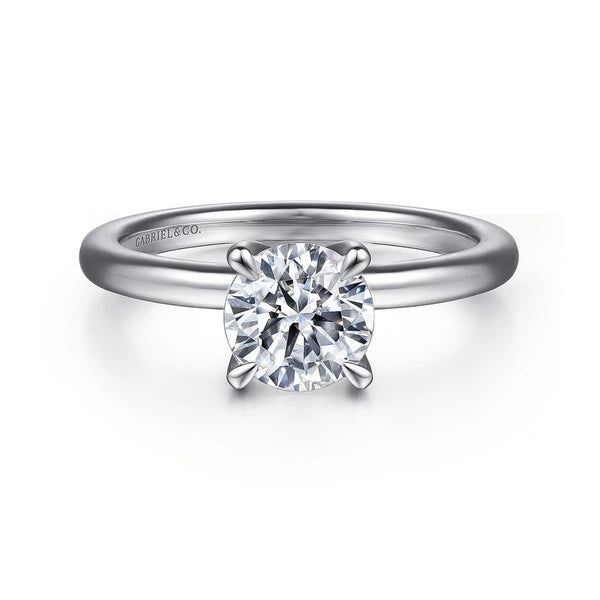 14K White Gold  Round Solitaire Diamond Engagement Ring