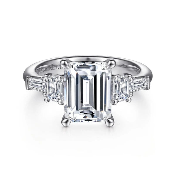 18K White Gold Emerald Cut Five Stone Diamond Channel Set Engagement Ring