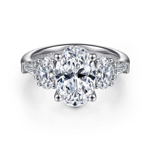 18K White Gold Oval Five Stone Diamond Engagement Ring