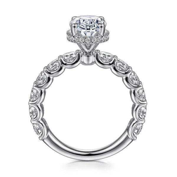 18K White Gold Oval Hidden Halo Diamond Engagement Ring