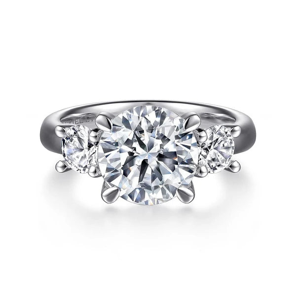 18K White Gold Round Three Stone Diamond Engagement Ring