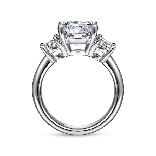 18K White Gold Round Three Stone Diamond Engagement Ring