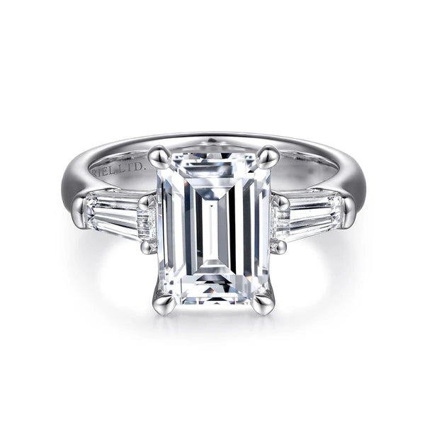18K White Gold Emerald Cut Diamond Channel Set Engagement Ring