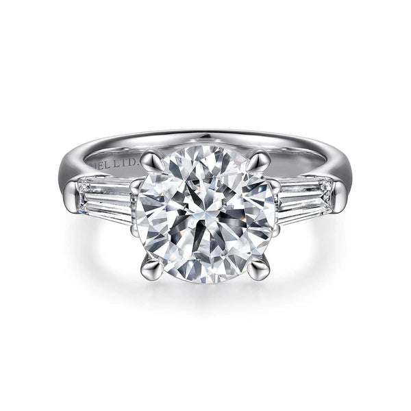 18K White Gold Round Three Stone Diamond Engagement Ring