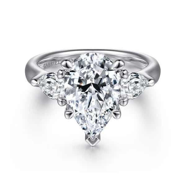 18K White Gold Pear Shape Three Stone Diamond Engagement Ring