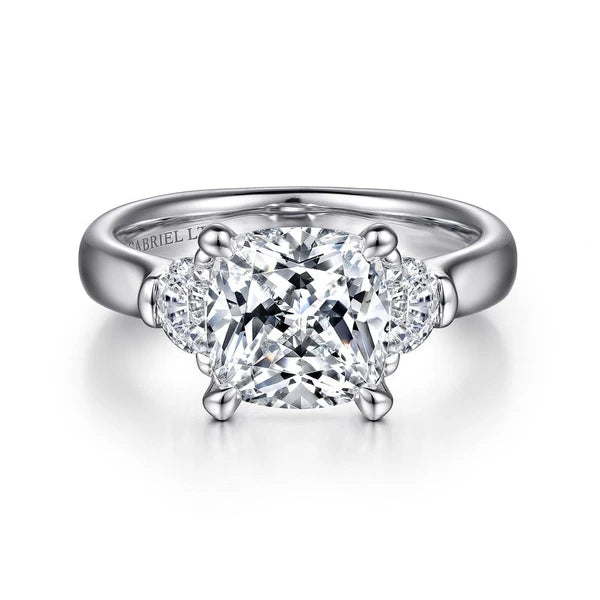 18K White Gold Cushion Cut Three Stone Diamond Engagement Ring