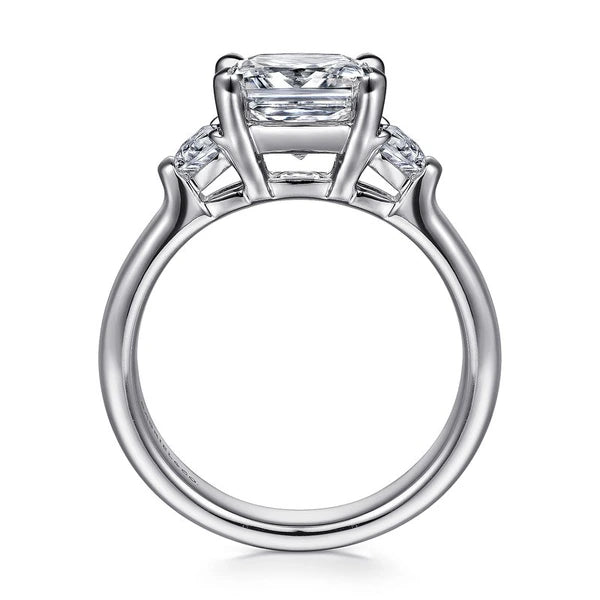 18K White Gold Cushion Cut Three Stone Diamond Engagement Ring