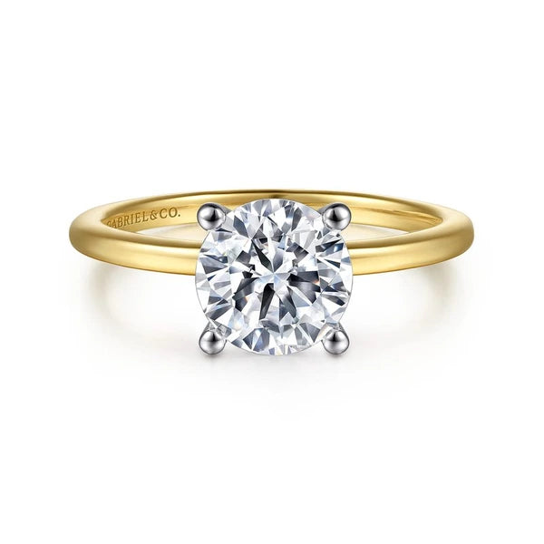14K White-Yellow Gold Round Solitaire Diamond Engagement Ring