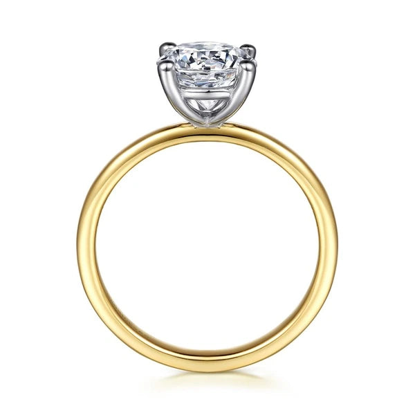 14K White-Yellow Gold Round Solitaire Diamond Engagement Ring