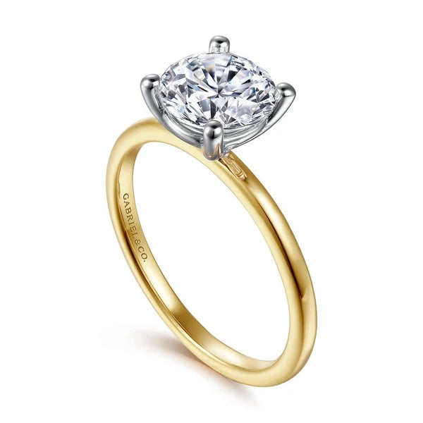14K White-Yellow Gold Round Solitaire Diamond Engagement Ring
