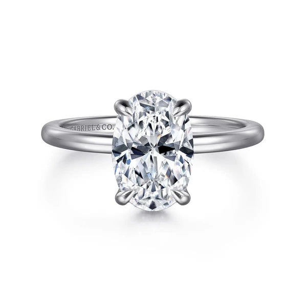14K White Gold Hidden Halo Oval Diamond Engagement Ring