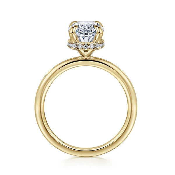 14K Yellow Gold Hidden Halo Oval Diamond Engagement Ring