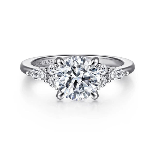 14K White Gold Round Diamond Cluster Engagement Ring