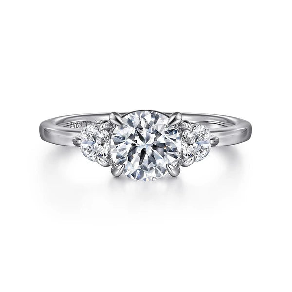 14K White Gold Round Three Stone Diamond Engagement Ring